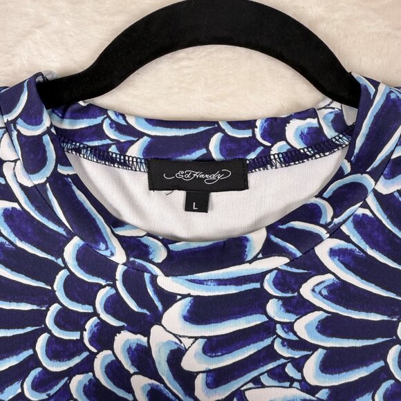 Ed Hardy Blue Abstract Geometric Print Cropped T-shirt Womens Large Y2K - Picture 2 of 6